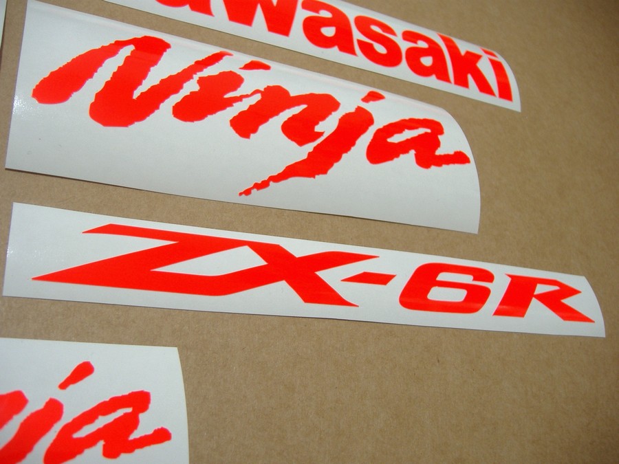 Kawasaki ZX10R or ZX6R ninja fluorescent neon red custom decals stickers set kit aufkleber customized graphics adhesivos adesivi signal logo