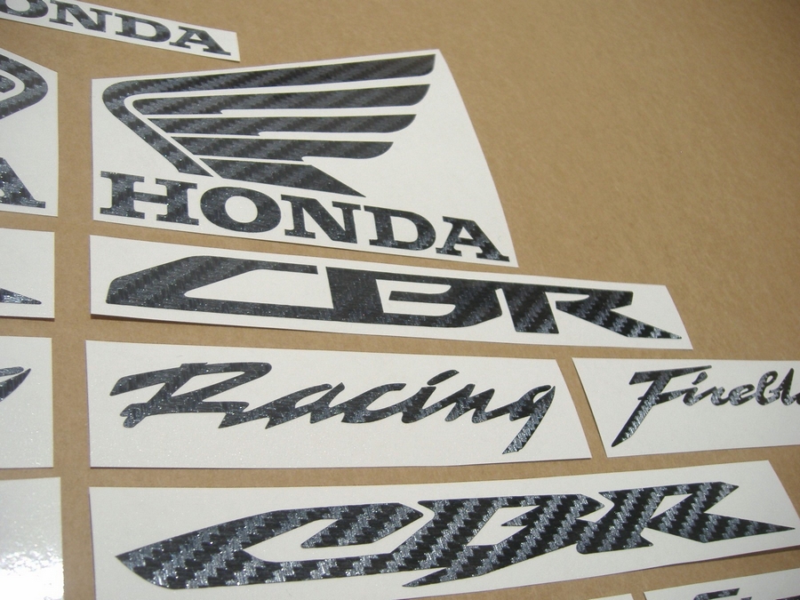 Honda cbr 600rr 1000rr silver carbon fiber look gloss black aftermarket decals stickers graphics set kit replica adhesives autocollants