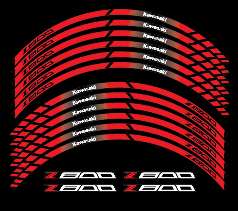 Kawasaki Z800 Ninja red wheel stripes / 17 rim decals logo ...