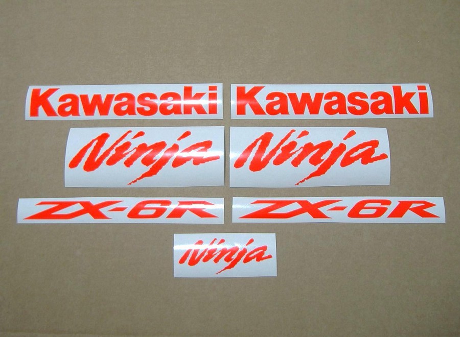 Kawasaki ZX10R or ZX6R ninja fluorescent neon red custom decals stickers set kit aufkleber customized graphics adhesivos adesivi signal logo