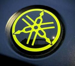 Neon yellow Yamaha R1 3D gas tank emblems set