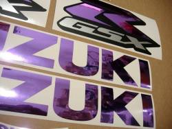 Suzuki GSXR 1000 chrome mirrored purple stickers logo kit 