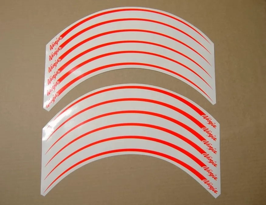 Kawasaki ZX10R fluorescent neon red wheel/rim stripes decals