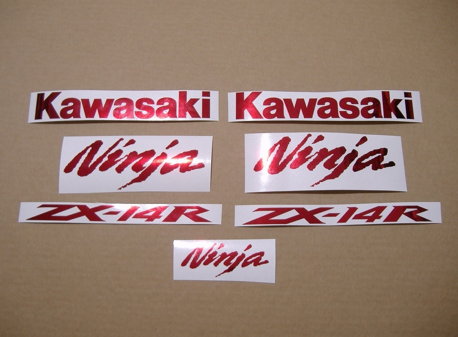 Kawasaki ZX-14R (ZX 1400) ninja custom chrome red logo decal set 