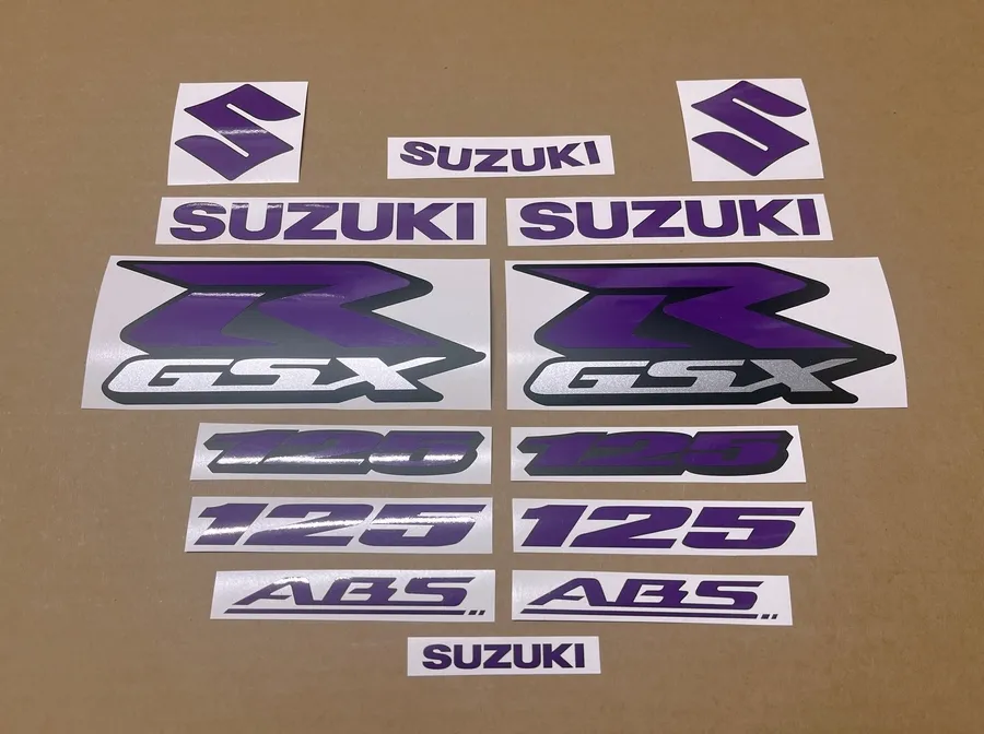 Purple logo decals for Suzuki GSXR 125