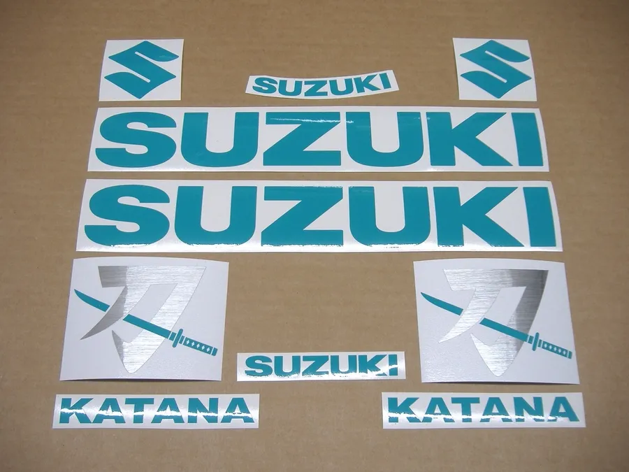Teal green custom decals for Suzuki Katana