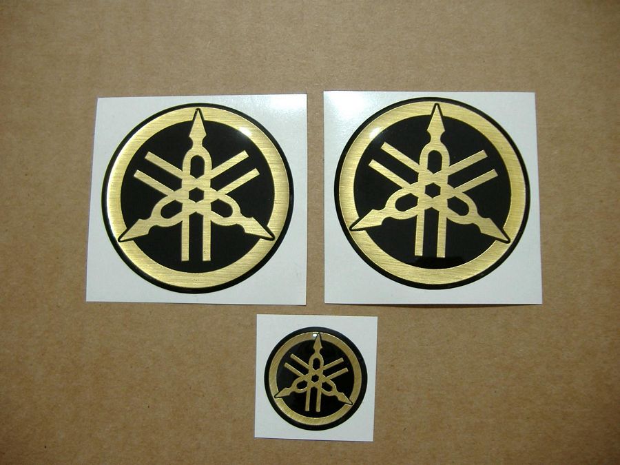 4PCs Black+Chromed Gold Fuel Tank Pad+2/" 3D Badge Logo Fairing Emblem Sticker