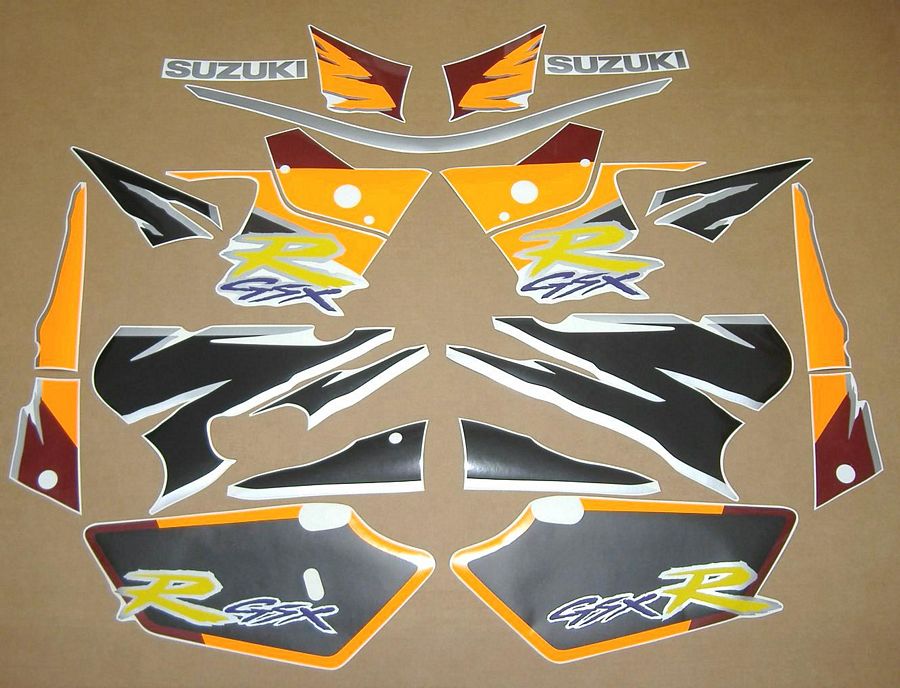 Pro_Bikery Suzuki GSXR Fairing Decal Kit - Black Logo & Letters + Red/Silver GSXR Stickers
