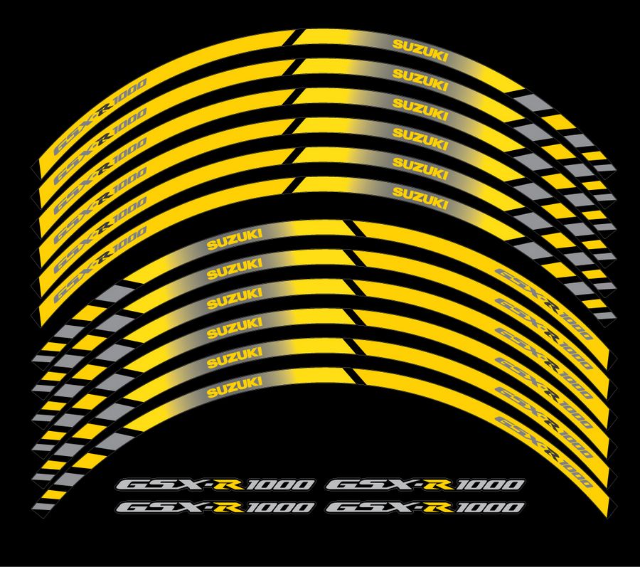 Wheel Tape Suzuki GSXR 250 600 750 1000 1100 Yellow GSX-R Logo Rim Stripes 