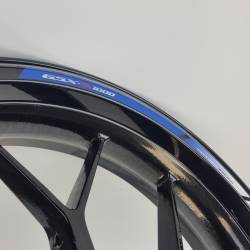 Suzuki GSXR 1000 blue white reflective rim wheel stripes graphics